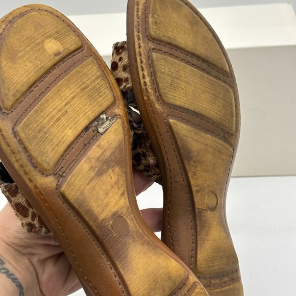 Mila Paoli Sandals Leopard Print Brown Slip On Animal Print Fur Open Toe Womens - Picture 5 of 6